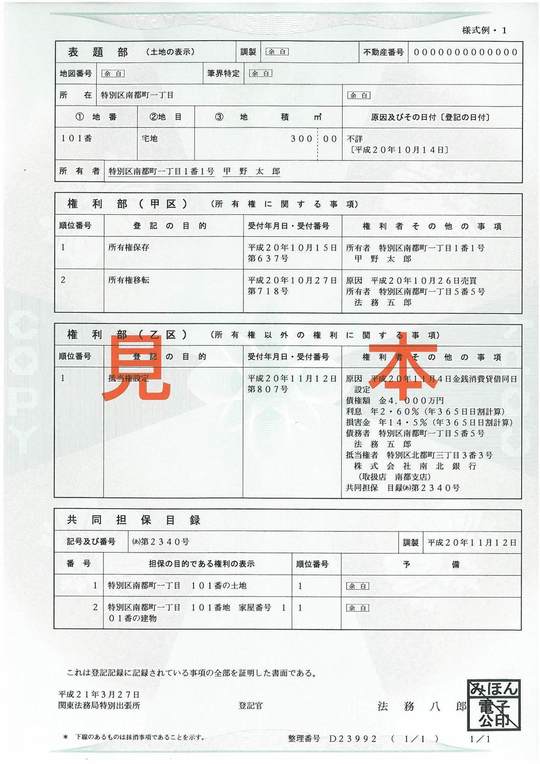 不動産の登記簿謄本の読み方と解説 表題部 権利部 共同担保目録